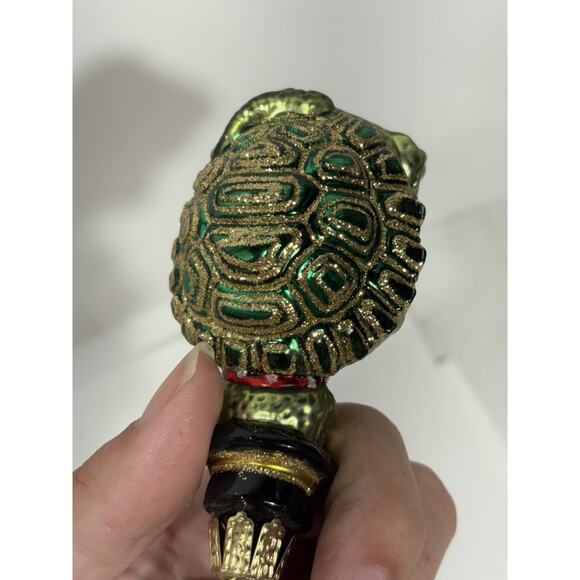 OWC Old World Christmas Blown Glass Top Hat Turtle #12028 sitting reptile W Tag - Picture 6 of 7